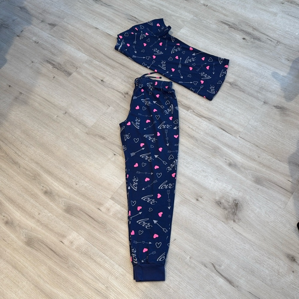 💖Navy Blue Pajamas with Pink Hearts Pajama Set💖
